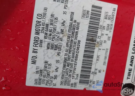 2011 Ford F-150 Xlt z USA, uszkodzony, nr VIN 1FTFW1EF6BKD98298